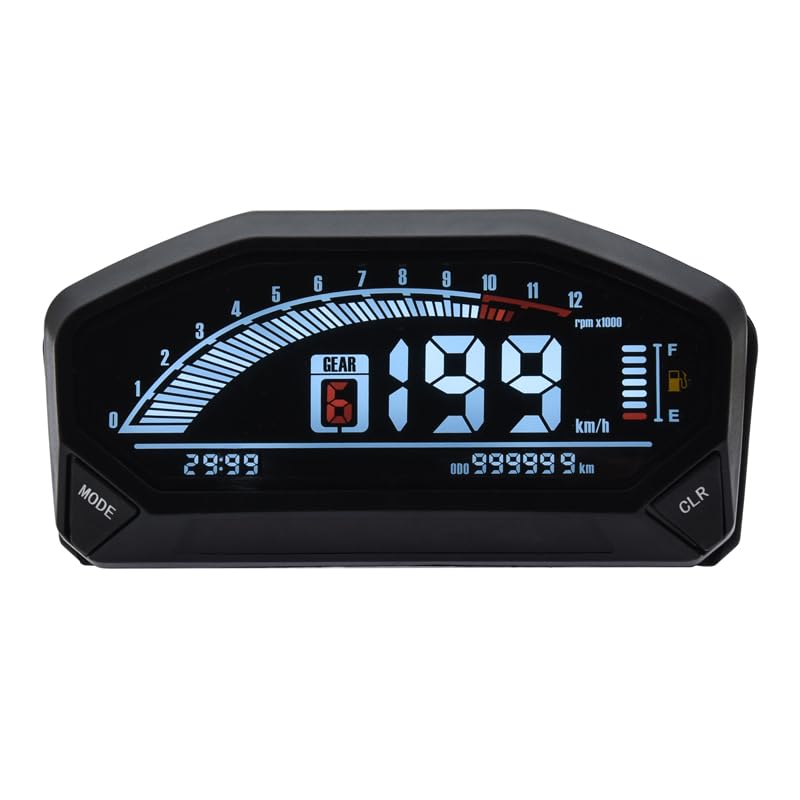 Contagiri Contachilometri Impermeabile con Retroilluminazione Digitale A LED for Motocicletta Universale di Nuovo Stile for 1,2,4 Cilindri(Only Gauge)