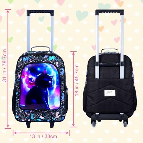 AGSDON 아동용 바퀴 달린 여행용 가방, 남아 및 여아용 컴팩트 롤링 백팩, 45.7cm(18인치) Lugg XQ 고양이 수하물, 만화 — 사진 4