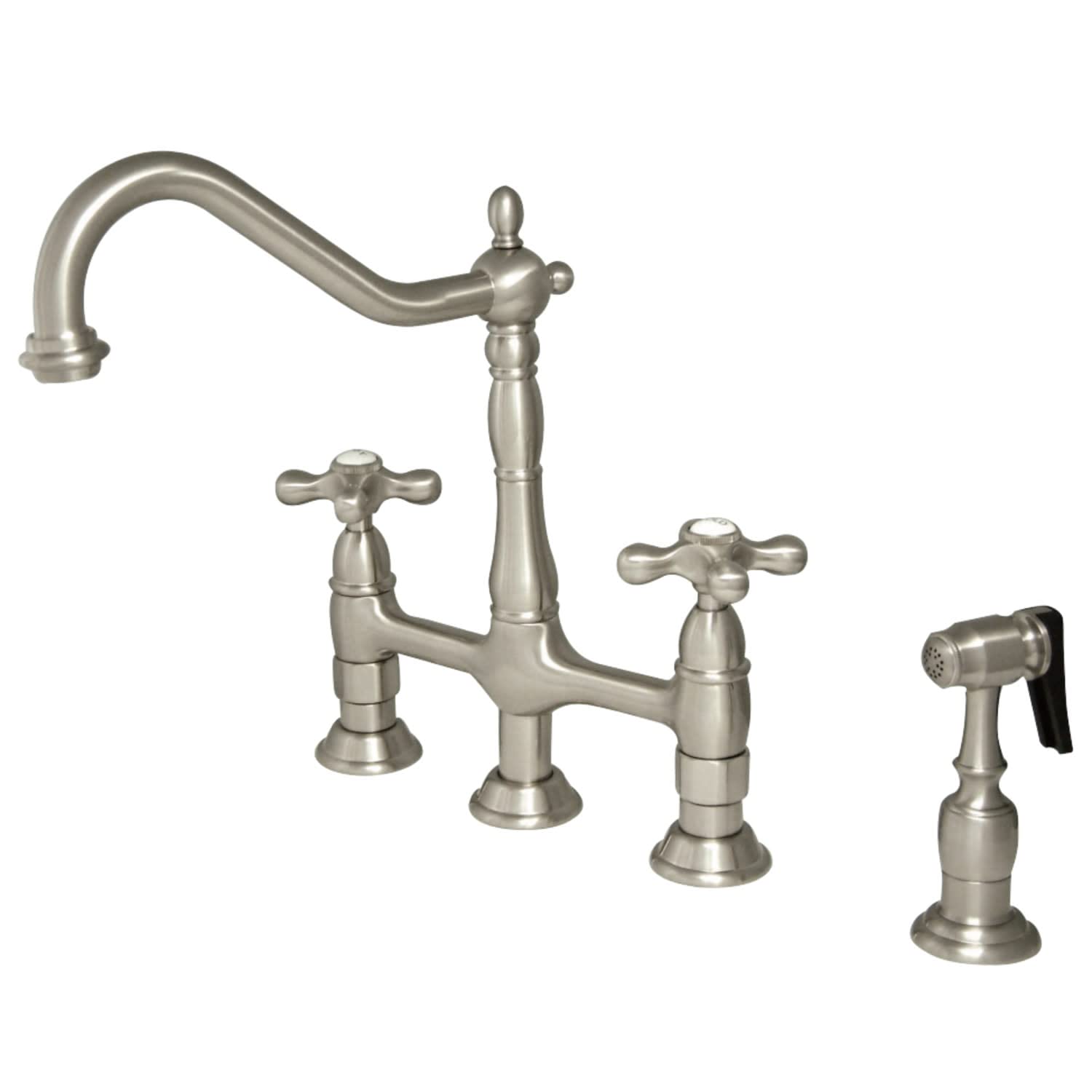 Kingston BrassKS1278AXBS Heritage Kitchen Faucet with Brass Sprayer, 8-3/4", Brushed Nickel