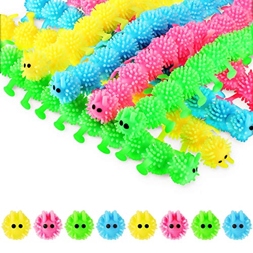 Charnoel 8 Pieces Fidget Sensory Toy Stretchy Toy for Anxiety, Caterpillars Fuzzy Worm Noodles Unicorn Play Toy for Stress Relief, Calming and Relaxing Present (Caterpillars Style)