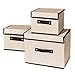 Walbison Scatola Armadio Tessuto Portaoggetti con Coperchio, Set di 3 Contenitori per Cassetti Pieghevoli con Manici, Scatola di Immagazzinaggio Multiuso per Contenitori Vestiti Armadio, Bianco Sporco