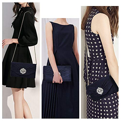 ANKESON-Clutch-Purses-for-Women-Velvet-Pleated-Evening-Bags-Envelope-Shoulder-Evening-Handbags-Navy-Blue