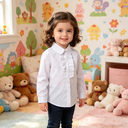 Image of Girls' Long Sleeve Peter Pan Collar Shirt Girls School Uniform Shirts