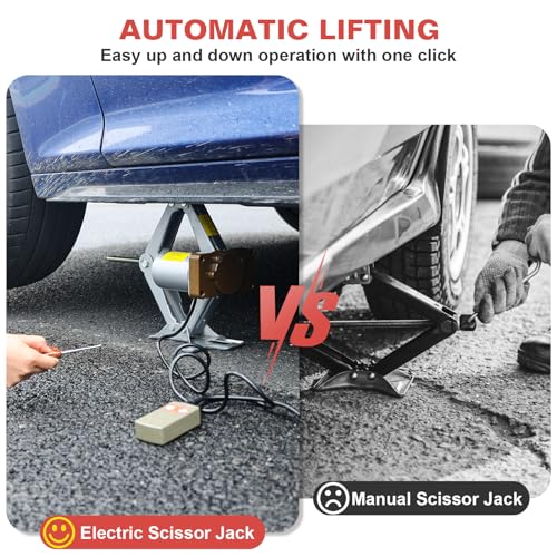 Image of Electric Car Jack 3 Ton Scissor Jack, 12V Electric Portable CarJack, Electric CarJack Kit with Impact Wrench, Scissor Jack for Cars, Electric Floor HydraulicJack for Lifting Cars