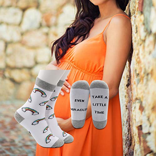 LEVLO IVF Pregnancy Gift IUI Rainbow Baby Socks Even Miracles Take a Little Time Cotton Socks Mom Gifts3