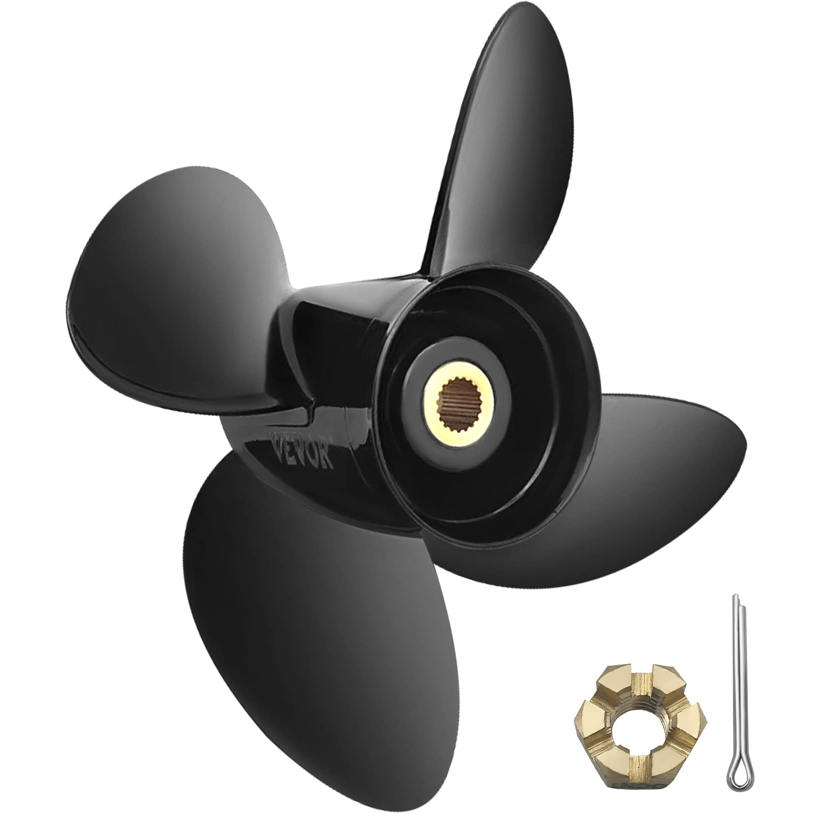 VEVOR Elica fuoribordo, sostituisce OEM, elica per Barca in Alluminio a 4 Pale 1/4" x 19", con 19 scanalature dei Denti, Accessori per Barche elica di Ricambio