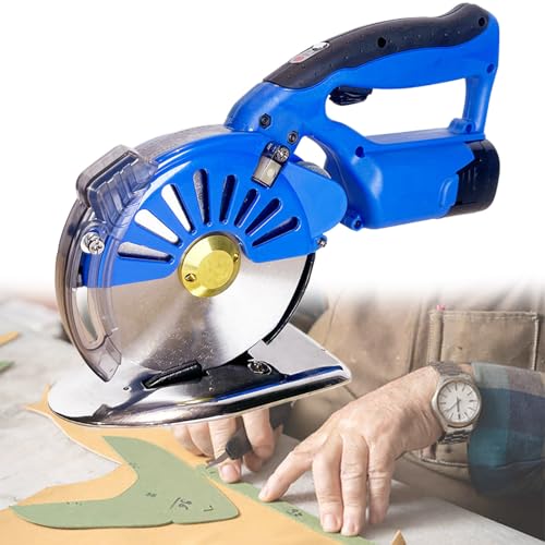 Cutter de Tissu, Machine de découpe de Tissu Rotatif électrique sans Fil à 5 Vitesses, épaisseur de Coupe de 40mm, avec 2 Batteries, pour Cuir de Tissu de Tissu Multicouche
