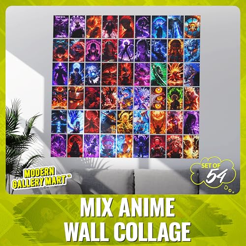 Image of MODERN GALLERY MART Pack of 54 Mix Anime Wall Collage Kit Posters - 4 x 6 Inches Posters for Wall Decoration - Wall Art For Bedroom, Office, Living room, Dorm room - Glue Dots Included