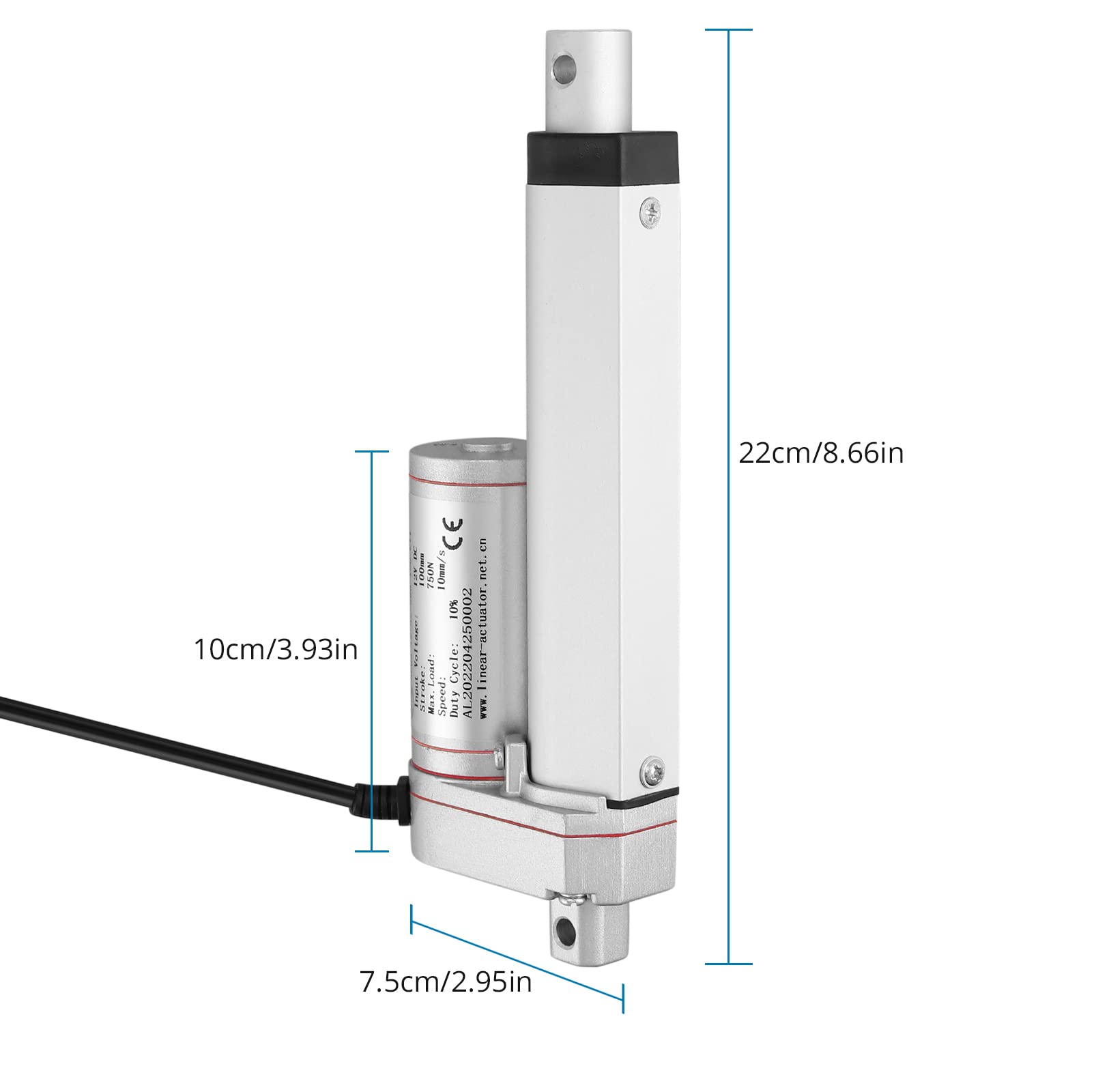 Linear Actuator DC 12V 750N 100mm + Drahtlose Fernbedienung Kit, Linearantrieb Motor Linearmotor Verstellantrieb Toröffner Elektro Zylinder Schubstangenmotor mit 2pcs Halterungen
