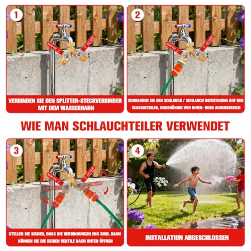 2 Wege Verteiler Wasser 3/4 Zoll, Messing Wasserverteiler Y-FöRmiger Verteiler Mit Individuellem Absperrhahn, FüR GartenschläUche, Waschmaschinen & KüChe