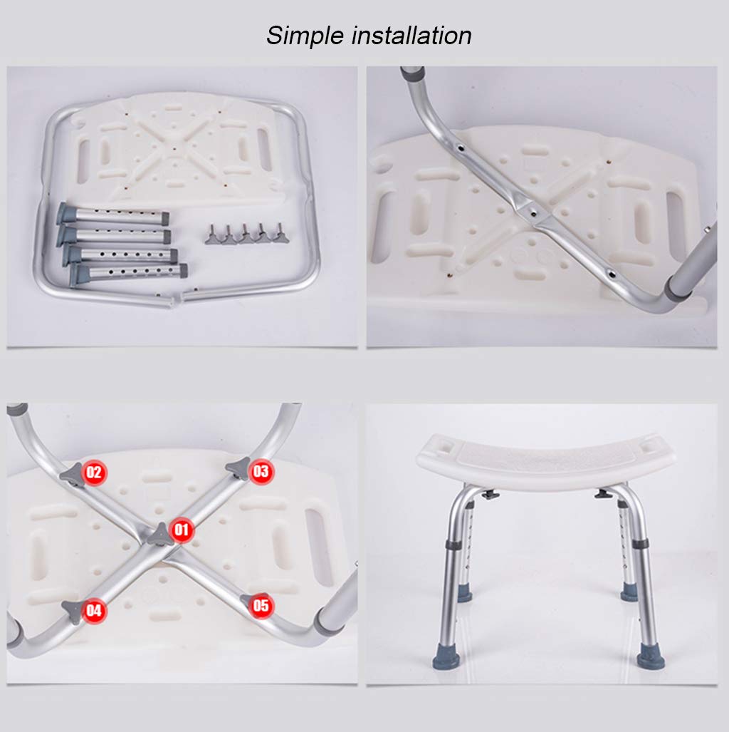 Ergonómico Asiento de Ducha Mujer Embarazada Taburete de baño Ajustable en 6 Alturas Antideslizante Banco de Ducha Marco de Aluminio Ancho para Ancianos y discapacitados Ayuda de baño