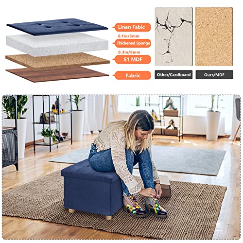 image for BRIAN & DANY Folding Ottoman Storage Cube with Wood Legs, Linen Foot S