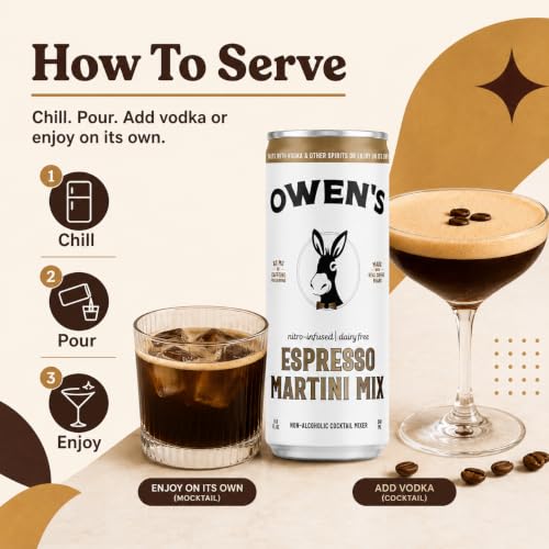 Image of Owen's Premium Non-Alcoholic Sparkling Cocktail and Mocktail Mixer, Drink Mixer for Cocktails, Mocktails, and Party Beverage, 24 Pack of 8.2 fl oz Cans (Espresso Martini Mix)