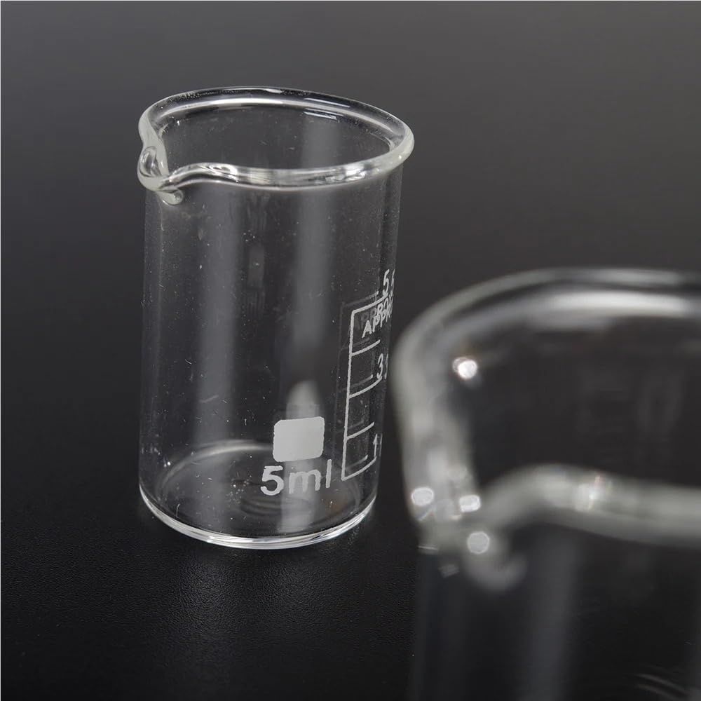 Vaso de precipitados de Vidrio de borosilicato Transparente, Capacidad de 5 ml, Vaso de precipitados de Forma Baja, Espesado con Pico, cristalería de Laboratorio de química, 5 Piezas
