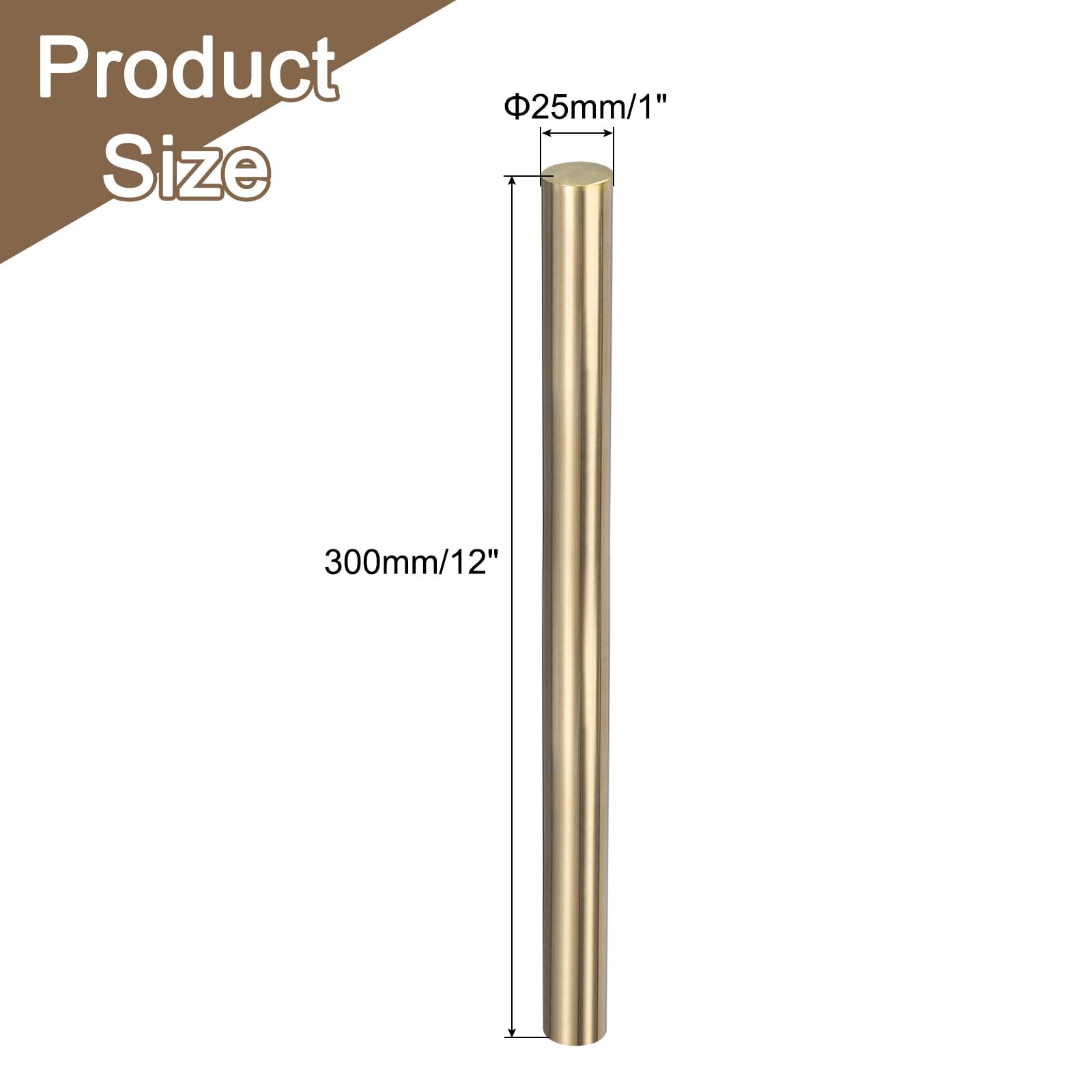 QUARKZMAN Ottone Aste 1" x 12" Ottone Solido Rotondo Asta per Maniglia Pin