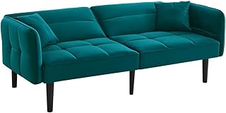 Verstellbares 2-in-1 Schlafsofa mit klappbaren Armlehnen,weichem Samtbezug, 3-stufig neigbarer Rückenlehne,Massivholzfüßen,platzsparendem Design,inklusive Kissen,moderne Multifunktions-Couch (Grün)