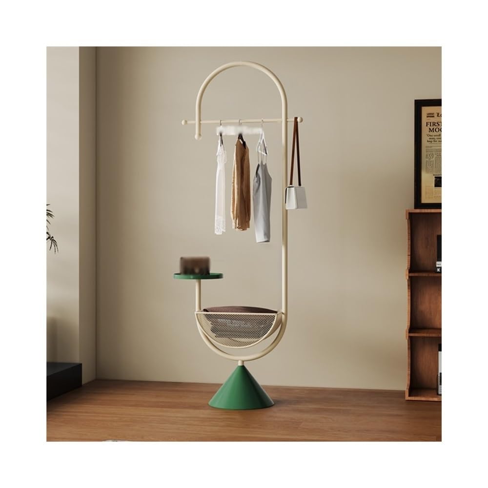 DFHS46JK Hat Rack Indoor Clothes Hanger Entrance Storage Floor Small Room Creative Vertical Coat Rack for Office(Creamy White+Green)