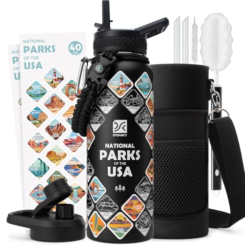 40 oz Insulated Water Bottle | Thickened Stainless Steel Vacuum Metal | Portable Sports Water Jug for Gym and Hiking with Straw, Carrier Bag, Handle Strap | BPA-Free 40 oz
