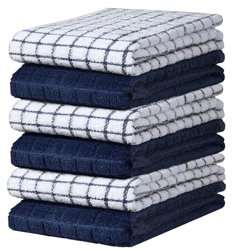 Bumble Kitchen Towels (6-Pack), 16"x28", 100% Cotton Dish Towels - Navy