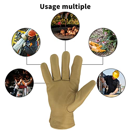 Image of Leather Work Gloves Waterproof Gardening Gloves for Men & Women Tough Cowhide Work Gloves with Adjustable Wrist (Large)