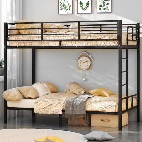 Bonnlo Heavy Duty Twin Bunk Bed with 15-Inch Guardrails, Metal Bunk Bed Twin Over Twin, Reversible...