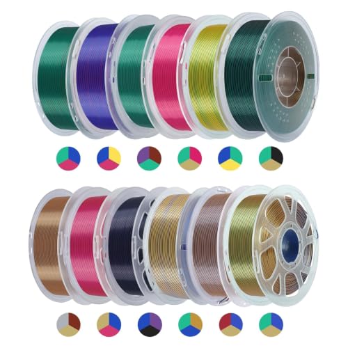 Kingroon PLA Filament, Triple Color Silk PLA Filament 12 Rolls, 12kg Spool(26.5lbs), 1.75 mm, Dimensional Accuracy +/- 0