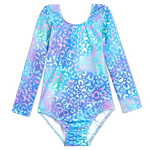 Image of Domusgo Toddler Leotard Gymnastics Long Sleeve, Sparkly Tumbling Dance Leotards for Baby Girls Kids Teens 2-14 Years