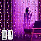 echosari Halloween Curtain Lights Battery Operated, 300 LED Purple Orange Fairy Curtain Lights 9.8Ft x 9.8Ft Hanging Lights with Remote Timer for Party Garden Yard Decor