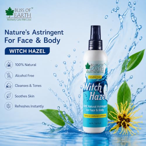 Image of Bliss of Earth Witch Hazel Toner For Face, Acne & Oily Skin, Natural Pore Minimizer, Alcohol Free Facial Astringent, 100ml