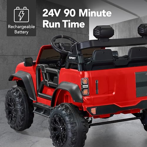 Image of Best Choice Products Kids 24V 2-Seater Electric Ride On Car Truck w / 132lb Weight Capacity, Parent Control, Bluetooth, LED Lights - Red