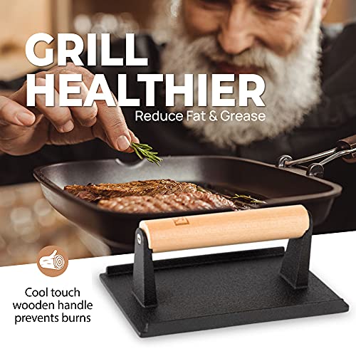 image for Shop Square Cast Iron Grill Press (Set of 2) - 8 x 4 Inch, 2.6 lb Grid