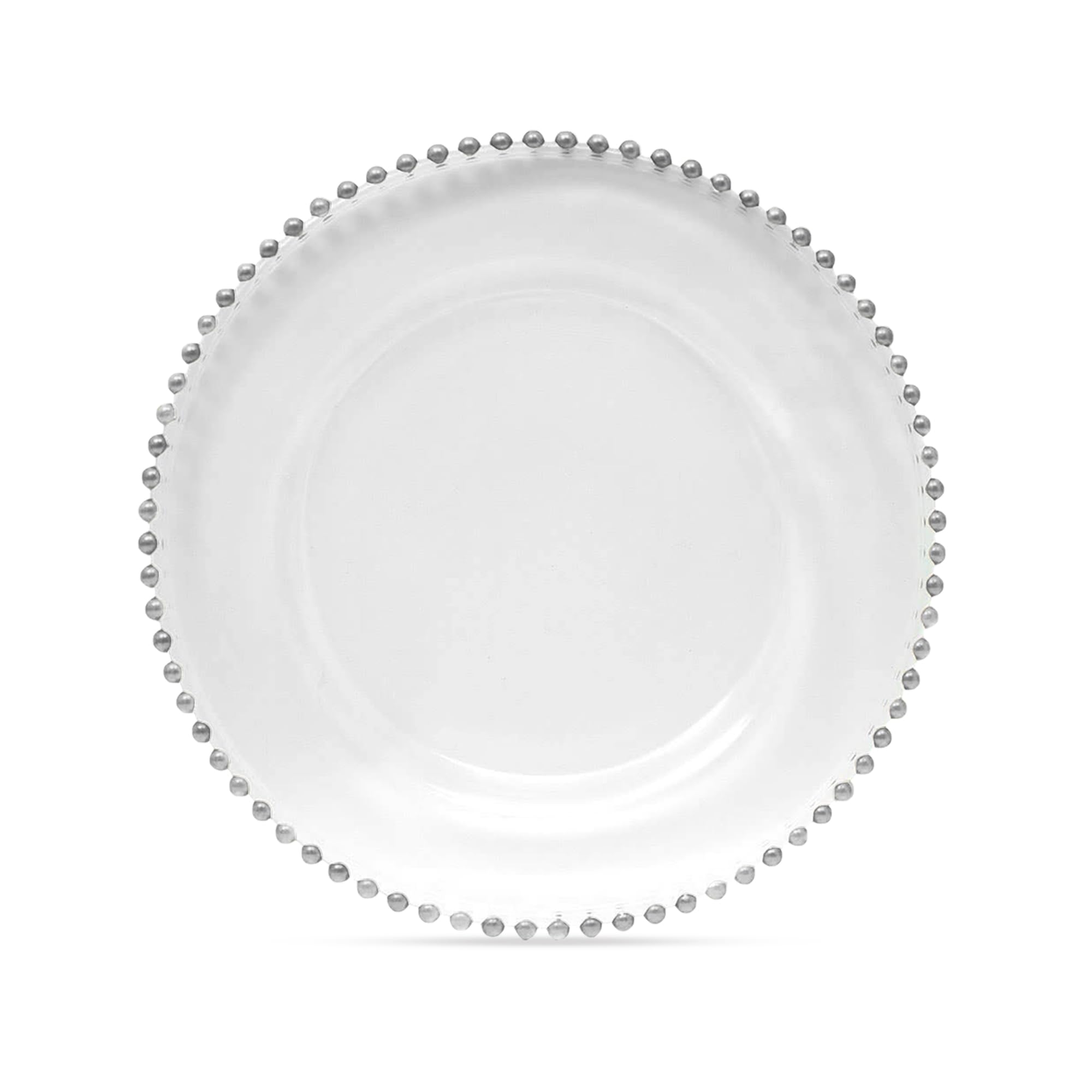 Trimming Shop 13" Clear Charger Plates with Silver Beaded Rim, 1pc