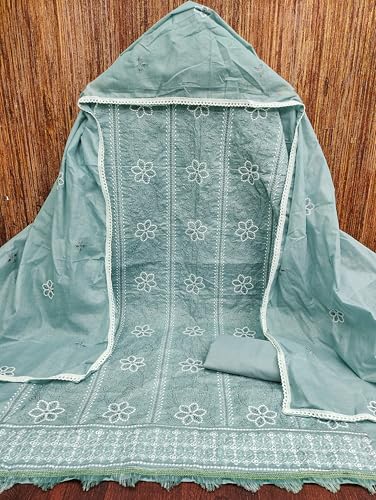 Image of Sidhidata Women's Poly Cotton Embroidery Work Unstitched Salwar Suit Dress Material With Embroidered Dupatta (DM Devika Free Size)