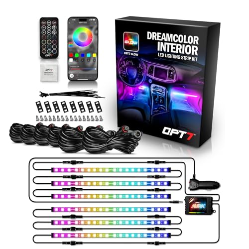 OPT7 Aura DreamColor RGB-IC Car Interior Ambient Light, 6PC Single Row LED Strips, Color Chasing Light Kit w/APP & Remote Control, Universal for Vehicles SUV Truck Pickup Van