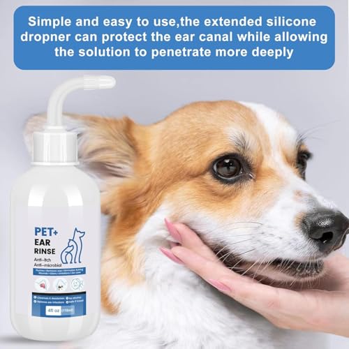 Image of Dog Ear Cleaner - Dog Ear Inflammation Therapy with 0.012% Hypochlorous Acid for Itch Relief, Soothe Ear Inflammation, Removes Wax, Odor, with 30 Cotton Swabs, 4 Fl oz