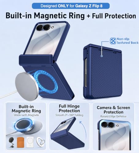 Image of STORMTAL Magnetic for Samsung Galaxy Z Flip 8 case, Hinge Protection, Built-in Screen Protector, Shockproof, Compatible with Magsafe, Rugged Phone Case for Z Flip 8 Blue