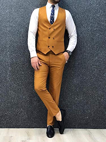 Men's 3 PC Orange Wedding Suits Notch Lapel Jacket Vest Pants Groom Tuxedos Prom Suits4