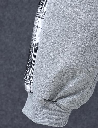 Image of Little Boys Two Pieces Outfit Kids Plaid Color Front Button Down Hoodie Sweatshirt and Jogger Sweatpants Sets