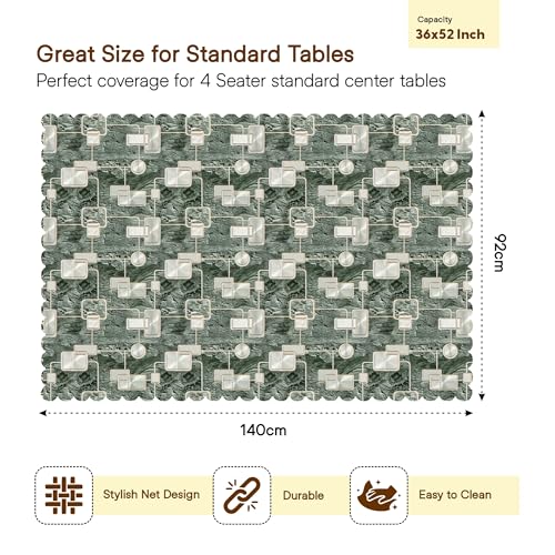 Image of Kuber Industries 36x54 Inch PVC Center Table Cover 4 Seater for Living Room and Home Decor | Waterproof and Anti-Slip Teapoy Cover | Table Protector Sheet | Check Circle - Grey