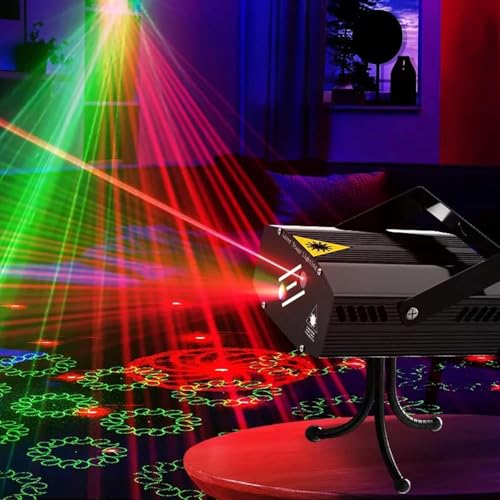 Image of Mini RGB Laser Party Light Projector | 12 Dynamic Lighting Patterns | Sound-Activated DJ & Stage Light for Home, Weddings, Birthdays & Clubs (12 DOTT & Patern Mix Design- (Black))