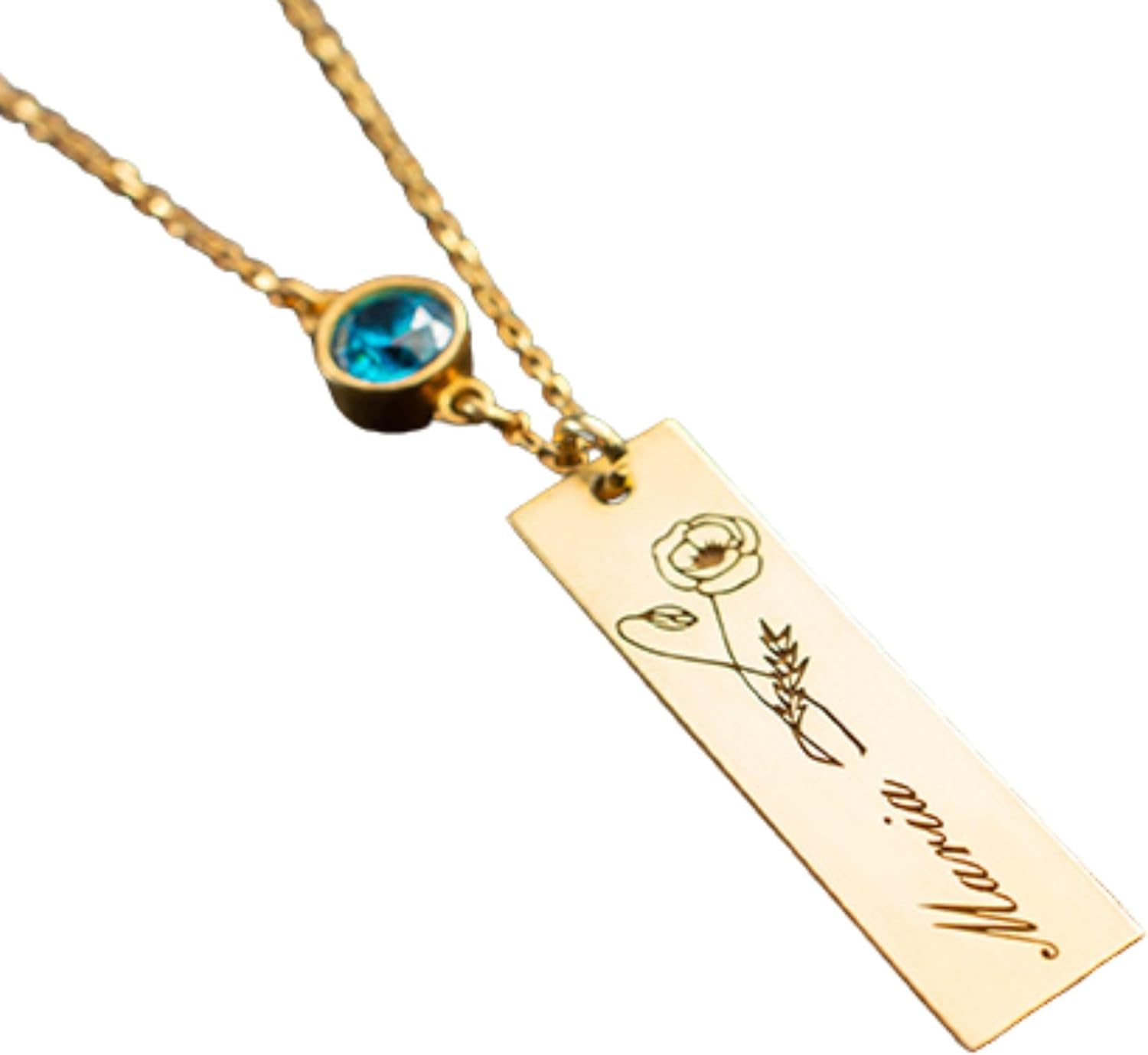 Birth Flower Necklace with Birthstone Gift for Women, Birthday Month Flower Jewelry Present for Mom, Grandma, Valentines and Mothers Day, Solid 925 Sterling Silver Custom Dainty Birthstone Necklace