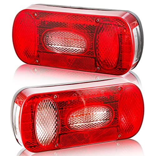 DARKGUARD Pilotos Traseros Remolque 12v,Homologado E11,7Funciones 2pcs Kit Halógenos Luces Traseras Piloto Trasero Remolque Camión Van Caravan 12v con Luz Antiniebla, Luz de Marcha Atrás Impermeable