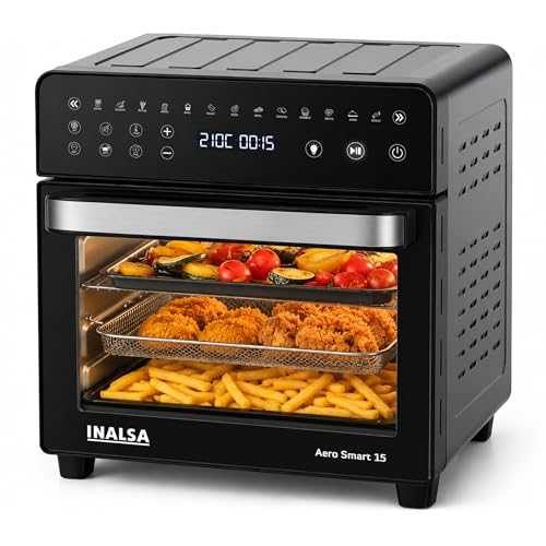INALSA Air Fryer Oven 1700W|15L Large Capacity|Stainless Steel Interior|Non-Toxic Cooking|14-in-1 Functions,Fry,Bake,Grill,Dehydrate,Roast& Reheat|Rotisserie&Convection|Oil-Free Cooking,Aero Smart 15