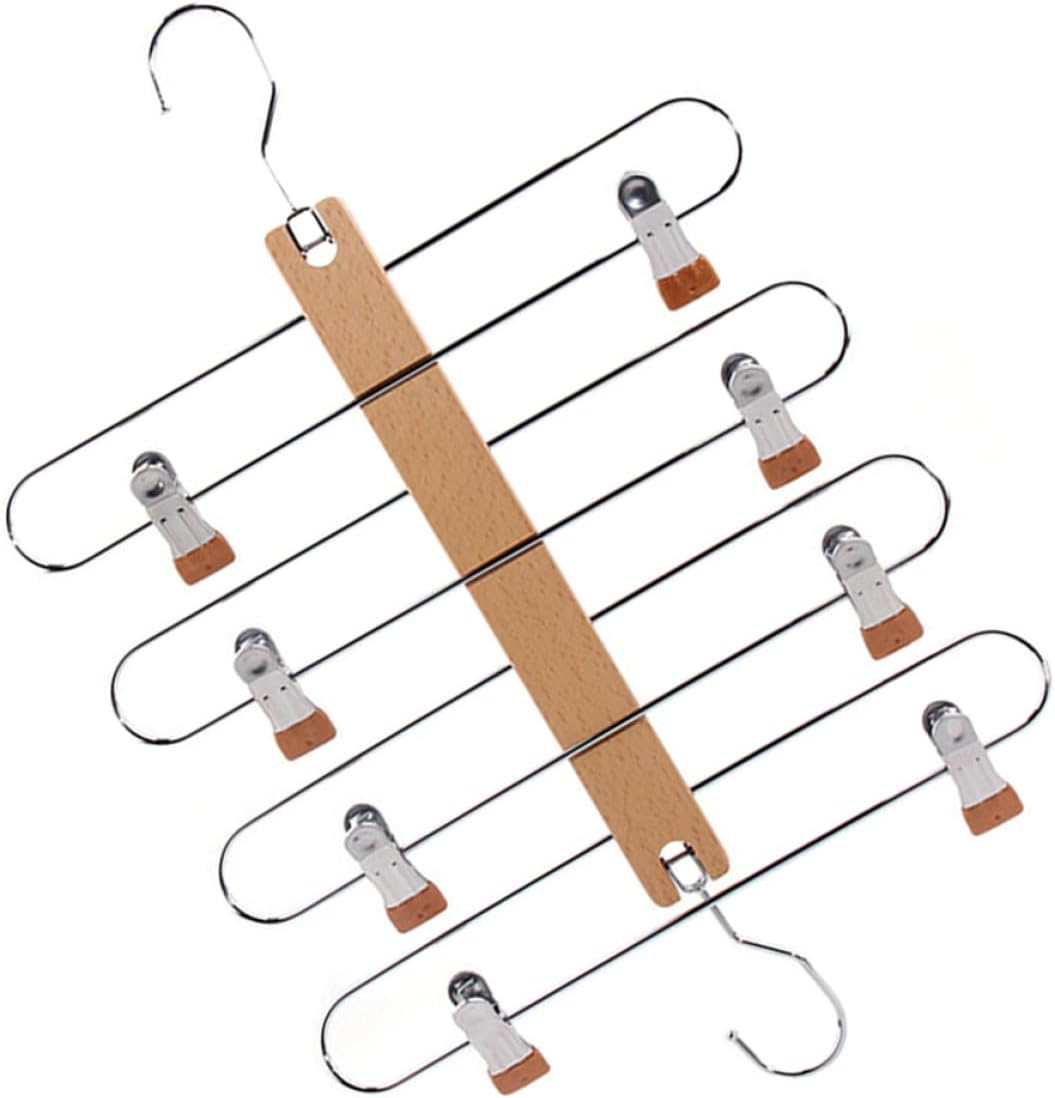 Solid Wood Skirt Hanger with Clips, Multi-Layer Expandable Folding Pants Hanger, Multifunctional Closet Organizer for Skirts and Trousers, Space-Saving Clothes Rack for Home