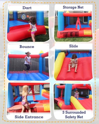 Image of ACTION AIR [Updated Version] Bounce House, Inflatable Bouncer with Air Blower, Jumping Castle with Slide, Family Backyard Bouncy Castle, Durable Sewn with Extra Thick Material, Idea for Kids (C-9745)