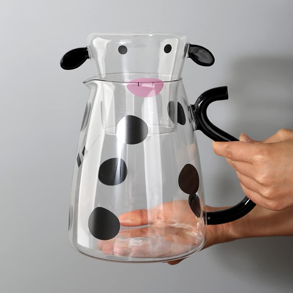 Juego de jarra de agua de noche de cristal transparente de vaca con vaso, jarra y taza de noche