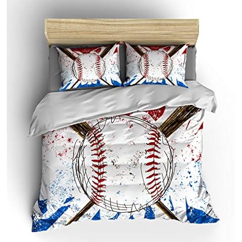 Abojoy Vintage Sports Baseball Themed Duvet Cover Set for Teen Boys Girls, Classic Hand Drawn Printed Soft Microfiber Quilt Cover 3pcs Bedding Set(No Comforter), Full Size Cover