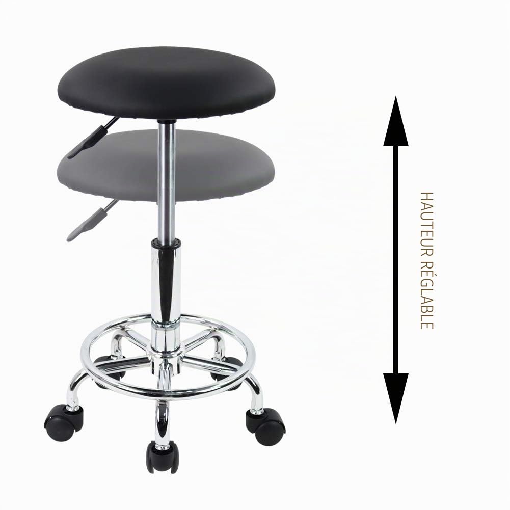 KKTONER Tabouret à roulettes de Bureau Tabouret de Bar réglable en Hauteur 49-64cm en Cuir synthétique