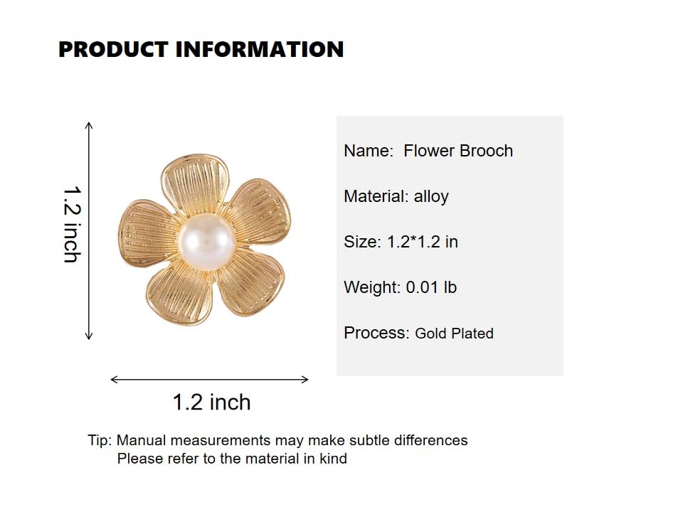Image of Gold Flower Brooches and Pins for Women Floral Lapel Pin Cute Kawaii Petals Badge for Blazer Dress Hat Accessories