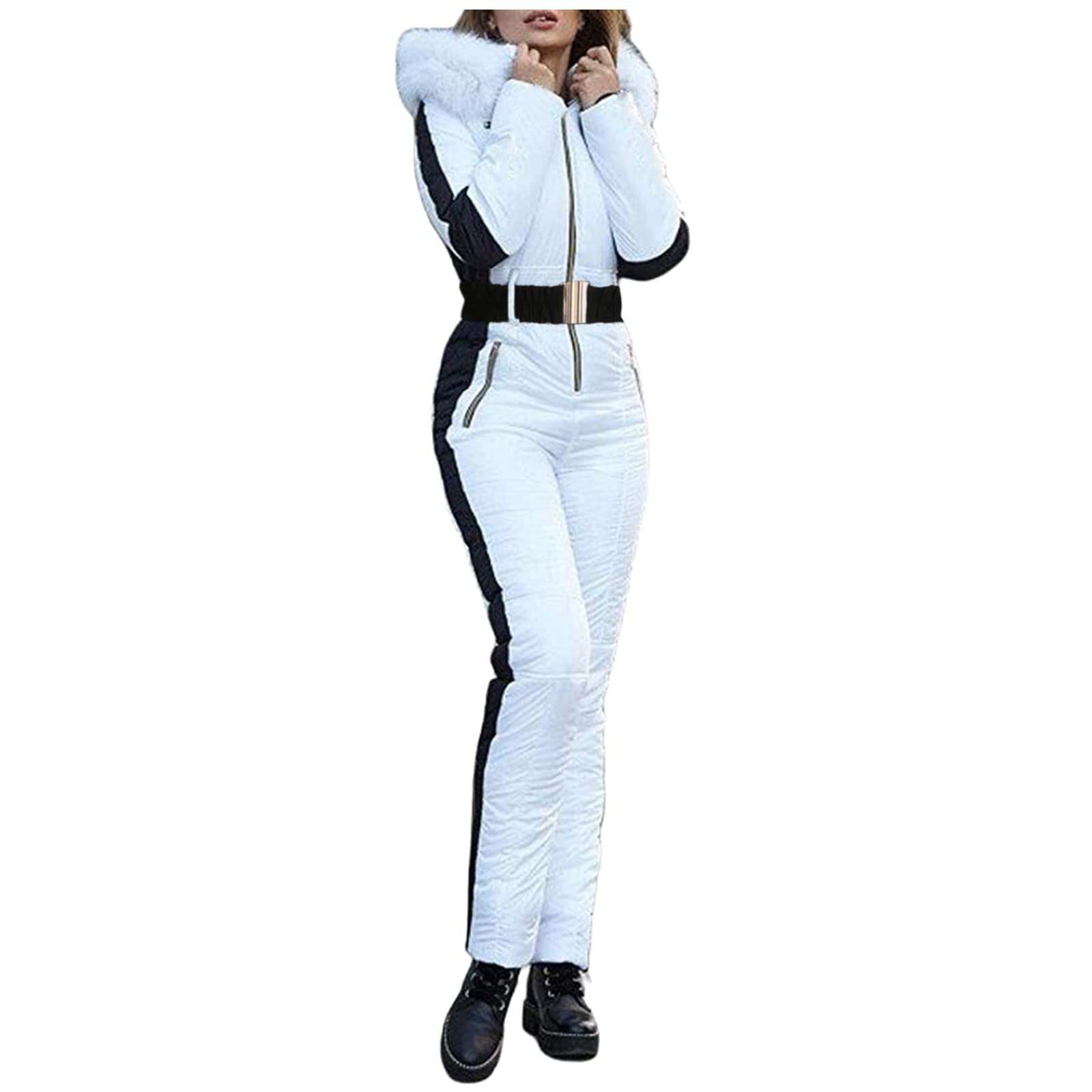 Mono de esquí de una pieza para mujer, para invierno, cálido, para esquí, para exteriores, resistente al agua, a prueba de viento, traje de nieve, mono largo con capucha y cremallera